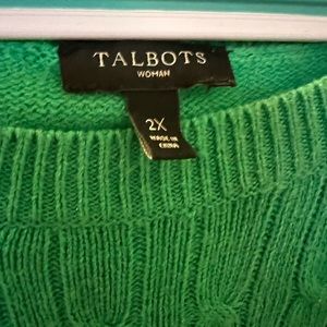 2X Talbots cable knit sweater.  Green. GUC